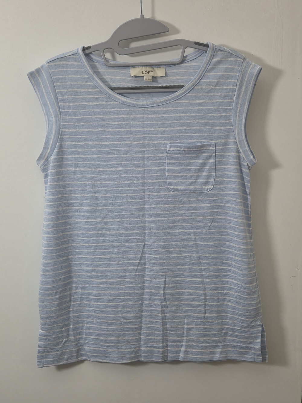 LOFT Light Blue & White Striped Cap Sleeve Pocket Tank